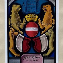 Farbige Darstellung der Wappenscheibe die der Portraits verdienter Bürgerinnen und Bürger aus Anlass des Stadtjubiläums im Jahre 1956 erstellen liess. (700 Jahre Sursee)